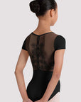 Bloch - Mei - BLACK Sweet Heart Neck Cap Sleeve Leotard with Embroidered Back Detail